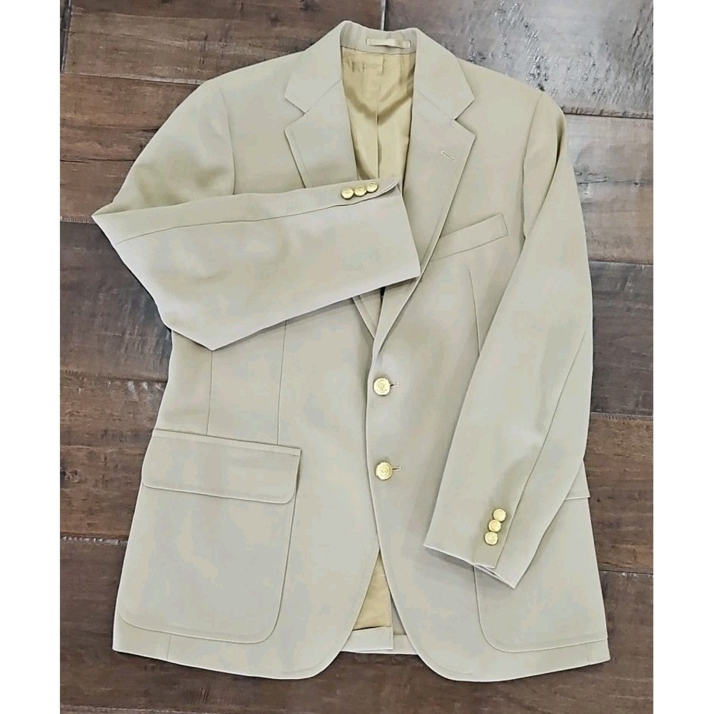 VINTAGE- Stanley Blacker- Khaki Single Breasted Blazer- Brass Eagle Buttons- 40S